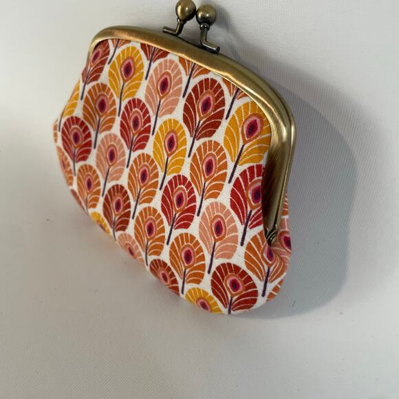 Vintage Twin Metal Frame Change Purse Dual Clasp London Floral Orange 5.5x4.5 - Picture 4 of 6
